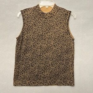 VTG Tank Top Sweater Women's M Leopard Print Stretch 90s Y2K Shimmer Going Out